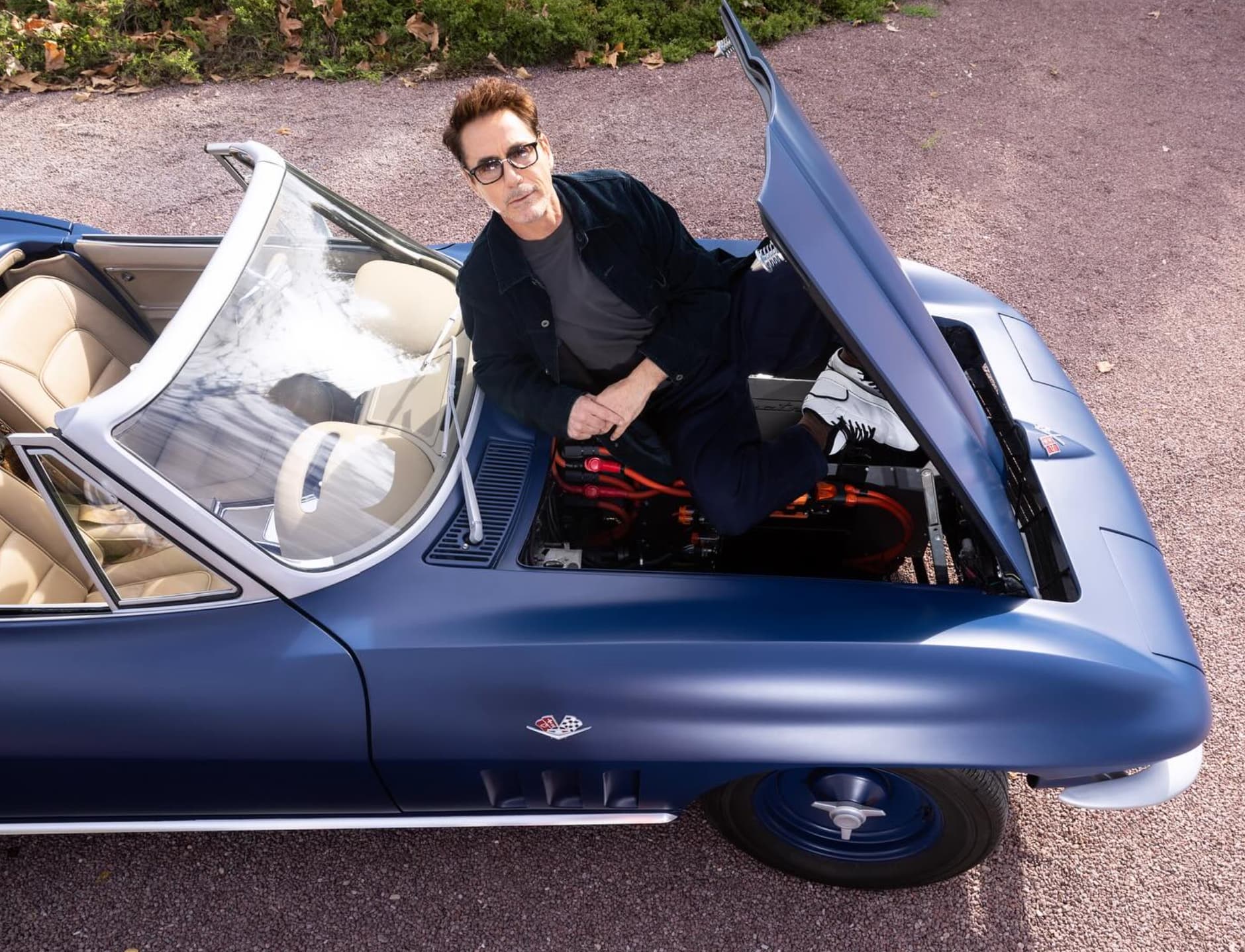 Robert Downey Jr. with his 1965 Corvette Stingray.